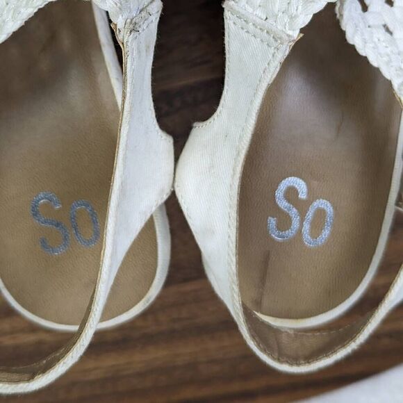 NWOT So Women’s 7.5 White Taffy Canvas Wedge Open Toe Sandals Heels - Picture 10 of 11